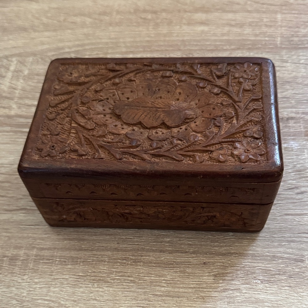 Vintage Hand-Carved Wooden Trinket Box